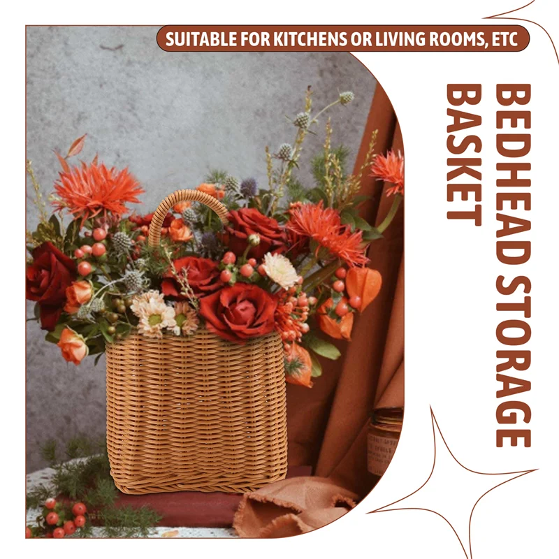 A19F-Cestino portaoggetti da cucina con manico Cestini sospesi intrecciati per soggiorno Organizzatore di articoli vari per frutta Cestini intrecciati a mano