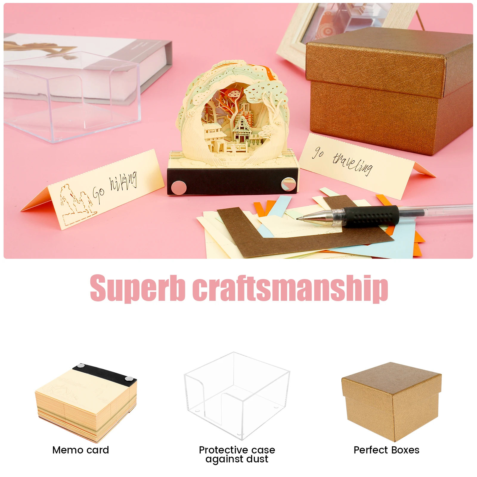 3D Memo Pad com Pen Holder, Floresta Criativa, Capa Acrílica, Rasgar-Away Arte 3D, Presente de Papel DIY