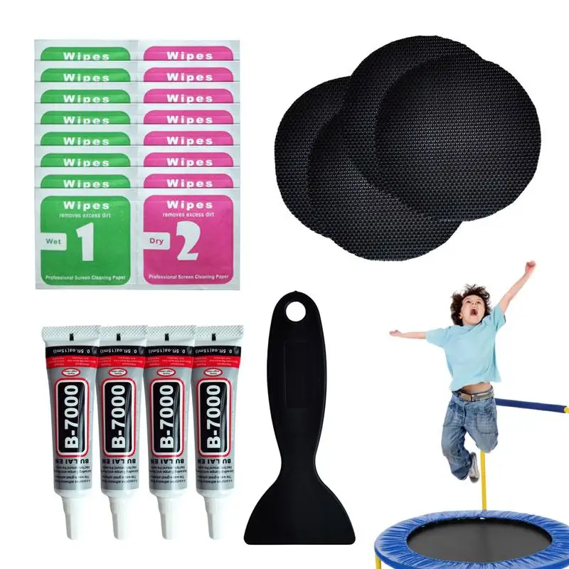 

Trampoline Mat Repair Kit Jumping Mat Glue On Patches With Scraper Holes Or Tears Repair Strong Adhesive 4 Pieces Long-Lasting