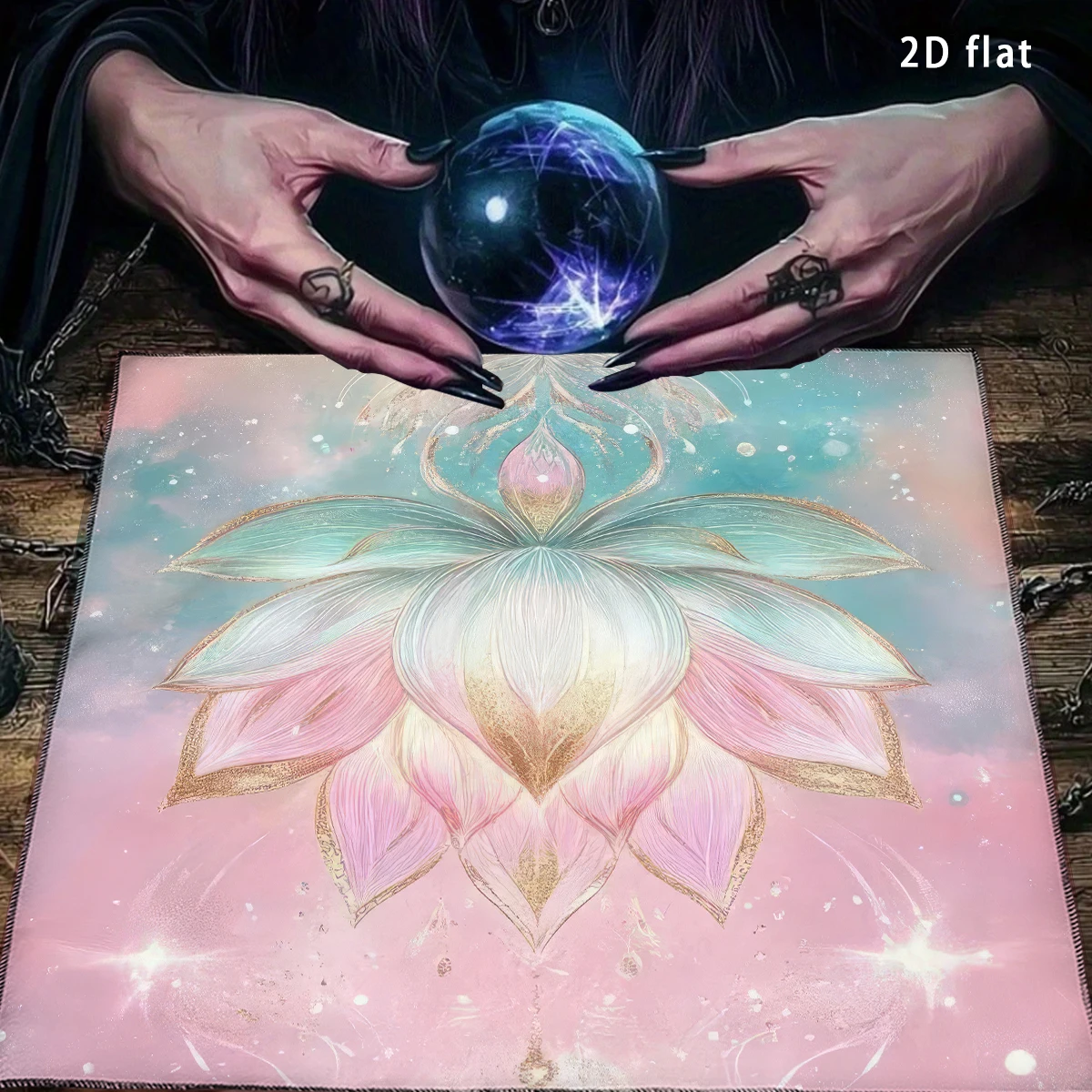 Mystical Ethereal Lotus Flower Tarot Card Tablecloth Altar Cloth Pink and White for Lotus Table Cloth For Witch Divination Mat