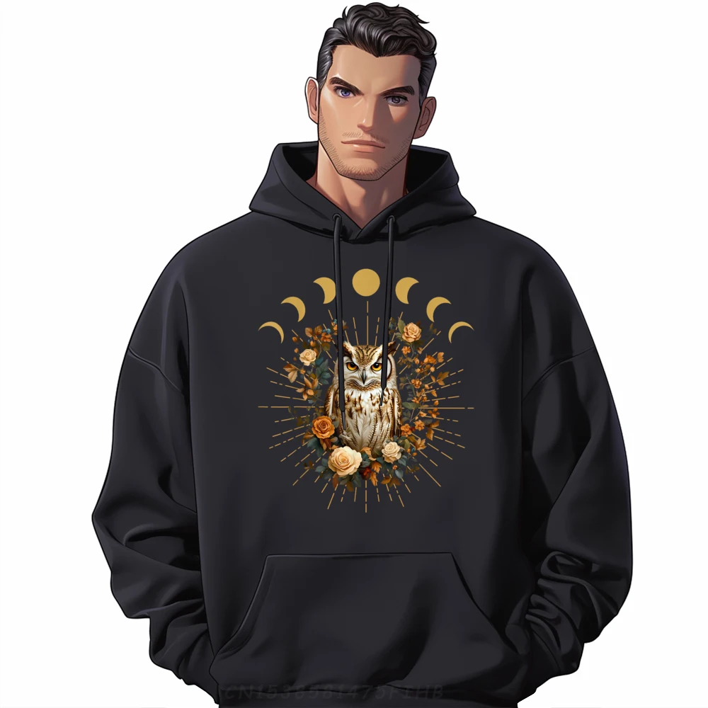 

Celestial Owl Hoodies For Men Long Sleeve Casual Hoodies Latest Valentine Day Crew Neck Hoodies Outdoor