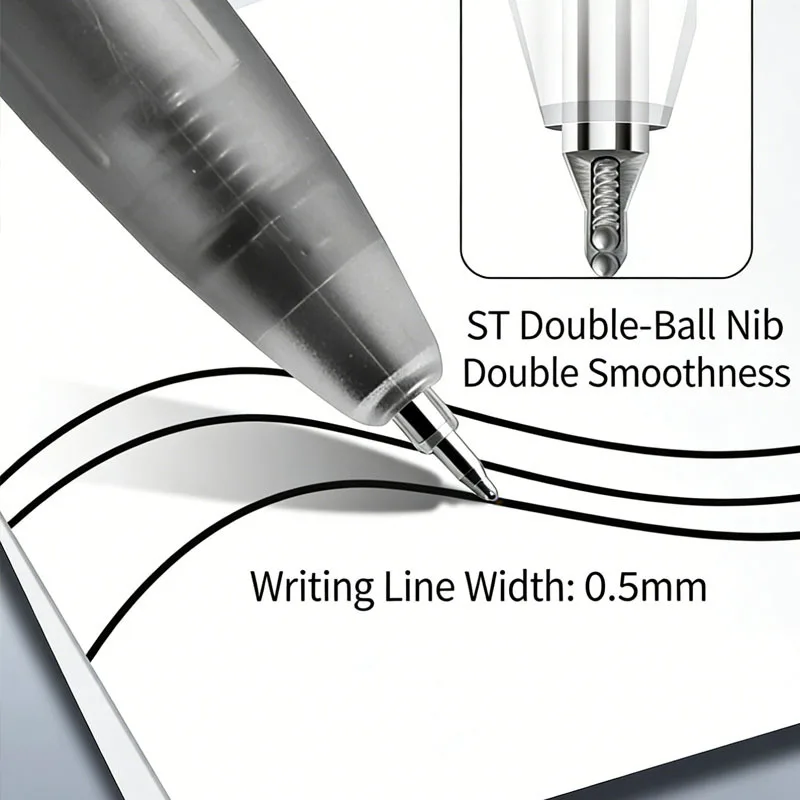 Press-Type Direct Liquid Large-Capacity Pen, 0.5 Black Ink, Simple Transparent Pen Body, Quick-Drying, Metal Pen Clip, for Student and Office Writing, Large-Capacity Ink Cartridge, Exam Practice Pen