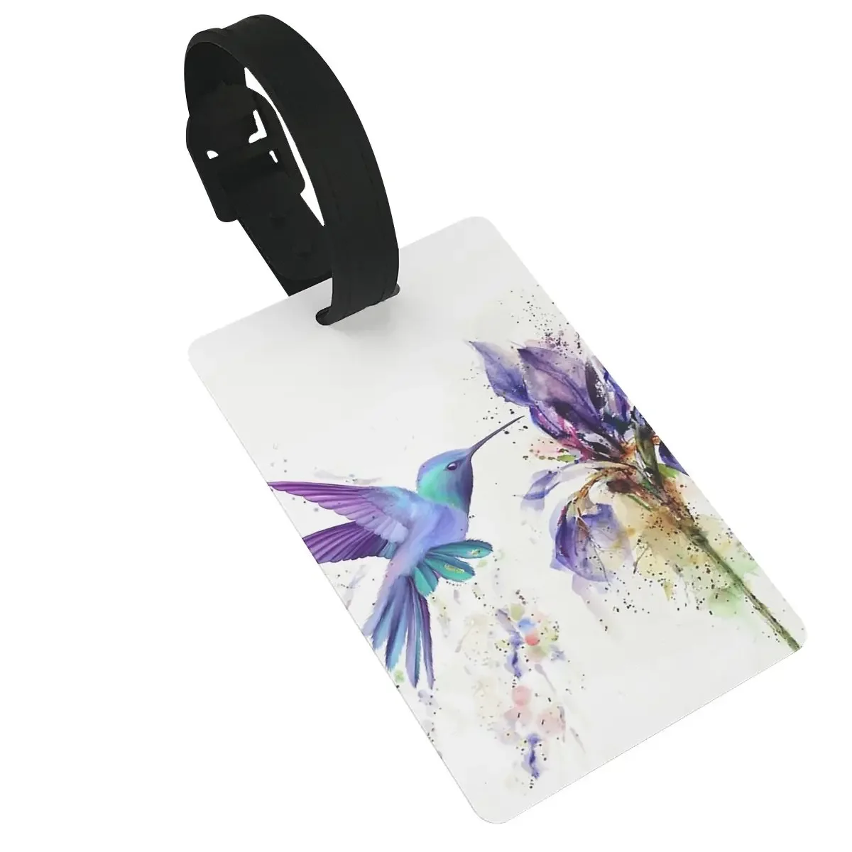 

Hummingbird Floral Watercolor Purple Tones Luggage Tags Suitcase Travel Baggage Boarding Tag Label Holder ID Name Address