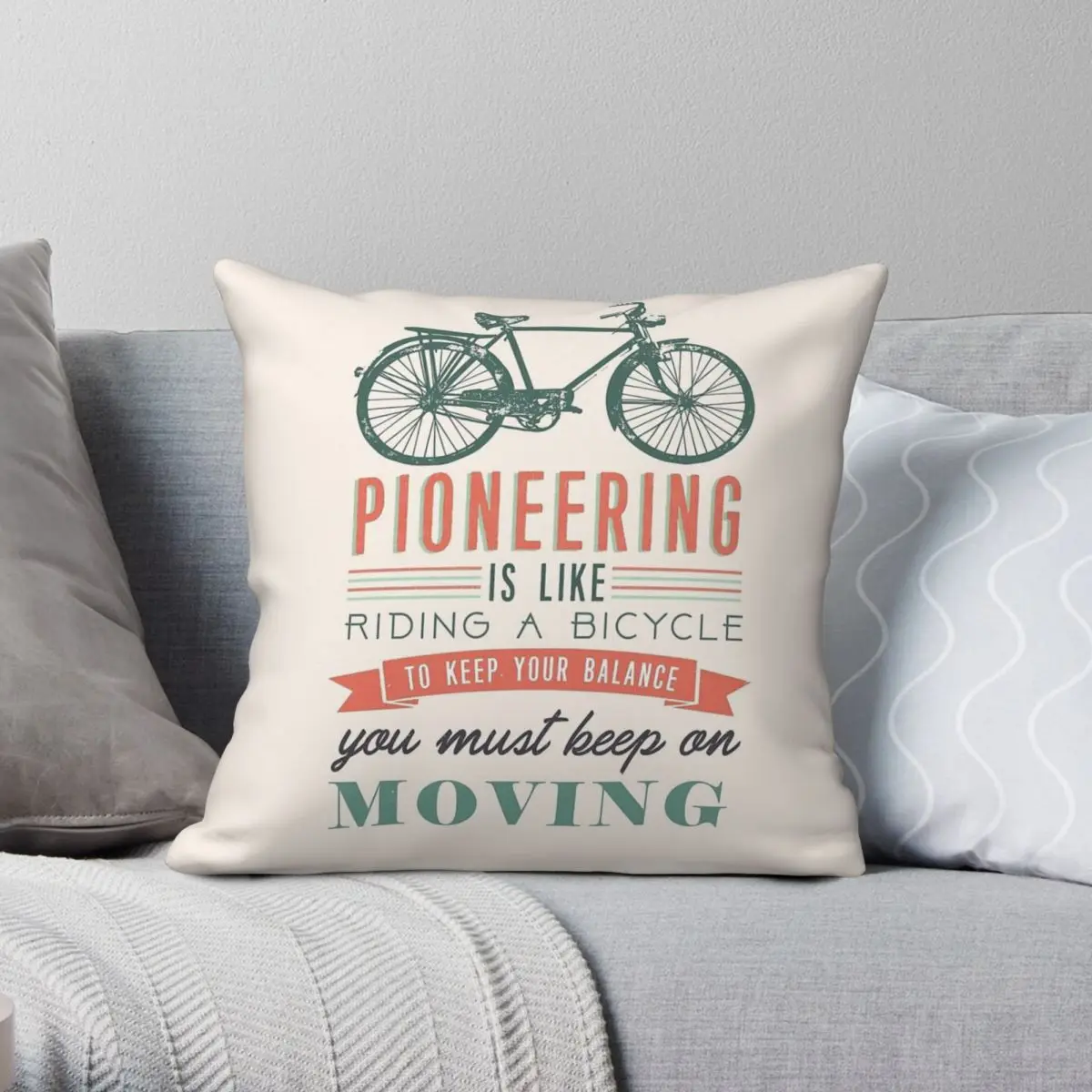 Pioneering Is Like Riding Bicycle Square Pillowcase Polyester Linen Velvet Printed Zip Decor Sofa Cushion Cover Wholesale 45x45