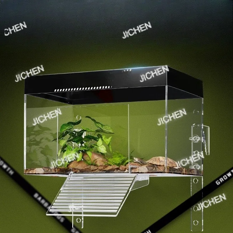 

HSTurtle Торшер для бака для домашних животных Черепаха Террапина Док-станция с крышкой для отдыха рептилий Земля Водная террапина Корпус Клетка для дома