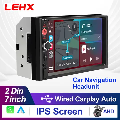 LEHX  IPS Touch Scree 7Inch 2 Din Stereo Carplay Android Auto Player HD Automotive Multimedia Car MP5 Player USB Bluetooth Card