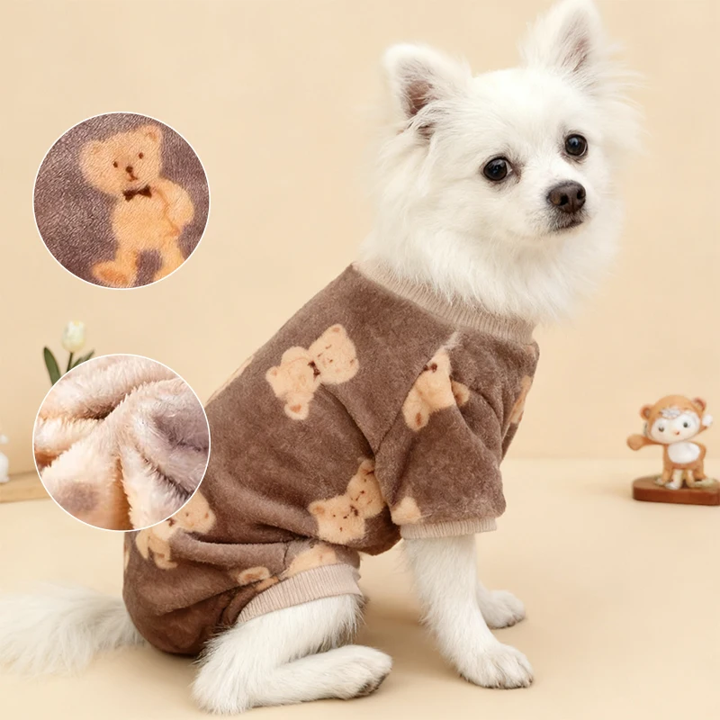 Adorable Bear Print Pet Onesie Sweater Soft Flannel Four-Leg