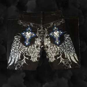 Hohe Taille gerade Jeans für Männer, Schädel und geometrisches Muster, Hip-Hop-Mode, beliebte Straße, American Vintage, 2000 Mode 8 Hauptverkaufsschädel Calcas - №7