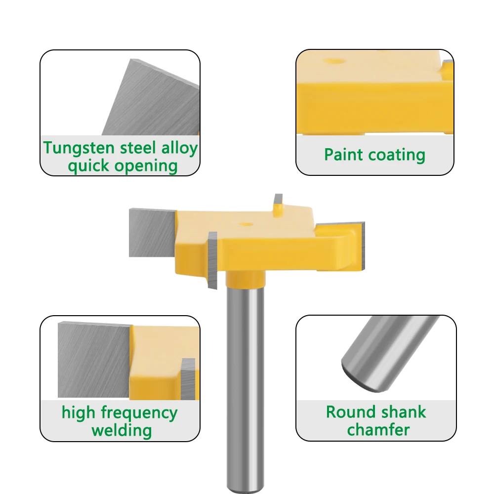 1pc 6mm Ou 6.35mm Haste D 40mm 4 Borda Tipo T Slotting Cutter Ferramenta de Carpintaria Router Bits para aparar Máquina C07318Z44006Y