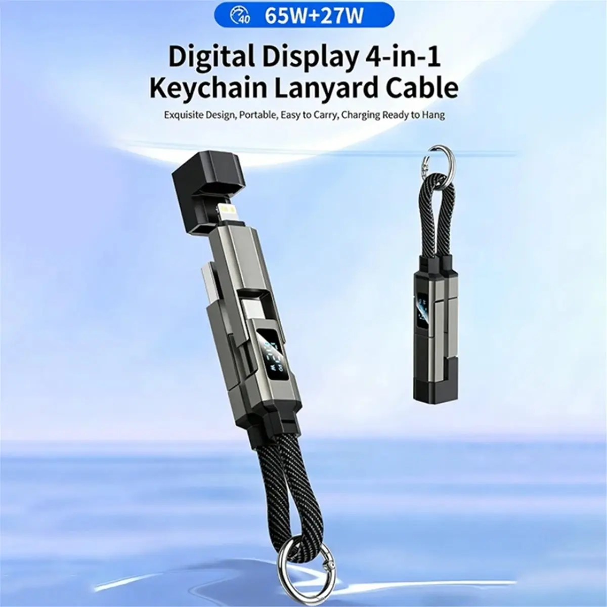 #44P 65W 4 in 1 Digital Display Fast Charging Keychain Data Cable,Keychain Data Cable,(ABS)