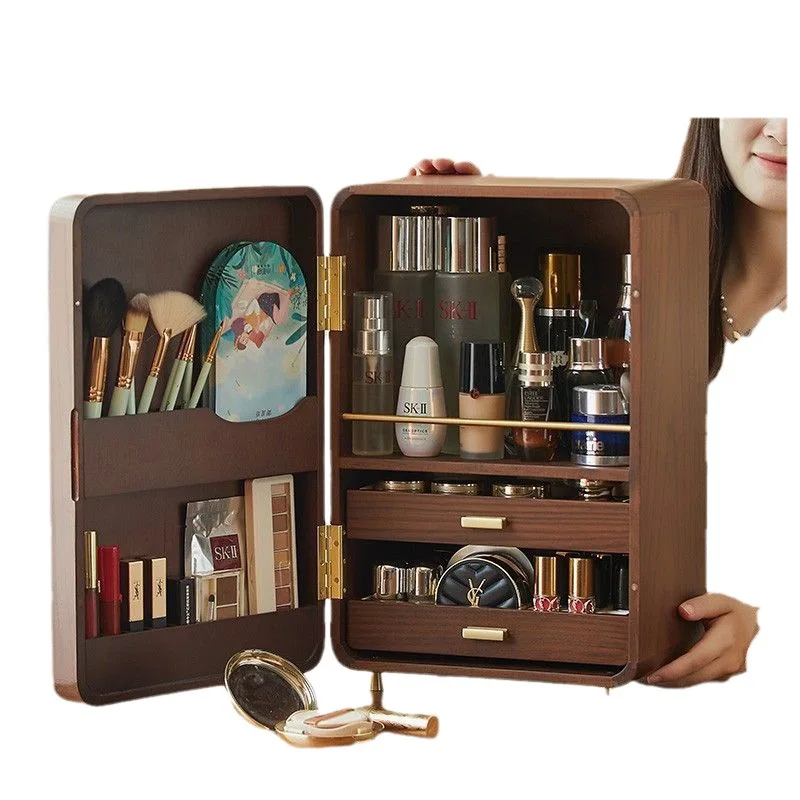 

Cosmetics storage box, desktop dustproof cosmetic case, dresser, lipstick box, solid wood large-capacity skin care product rack.