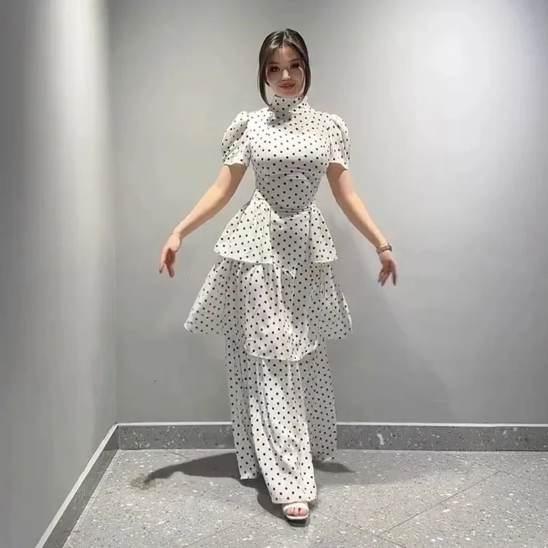 

2026 Spring New Fashion Elegant Pure Color Short Sleeve Zip Up Printed Casual Versatile Long Dress Women