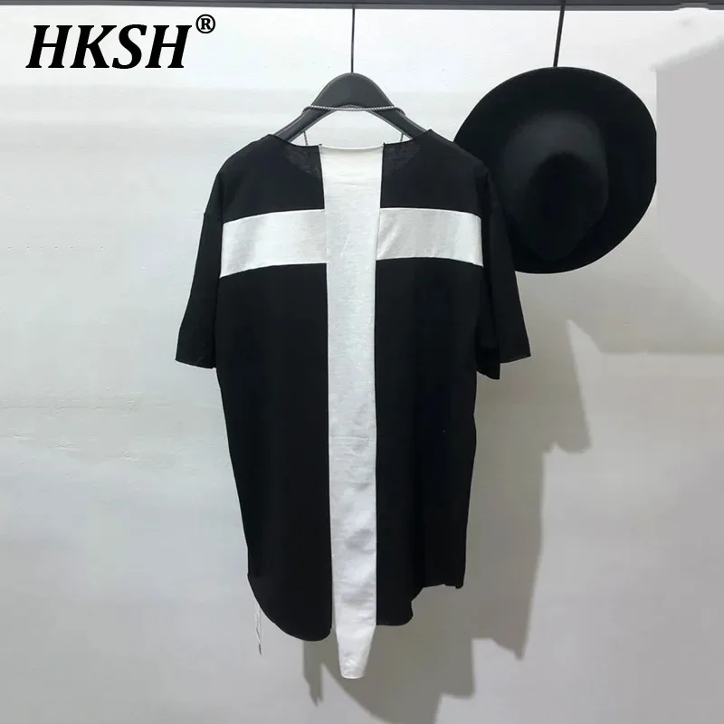 HKSH Summer New Men's Tide Dark Personality Back Cross Loose Techwear Short Sleeve T-shirt Hip Hop Trend Chic Casual Tees HK0796