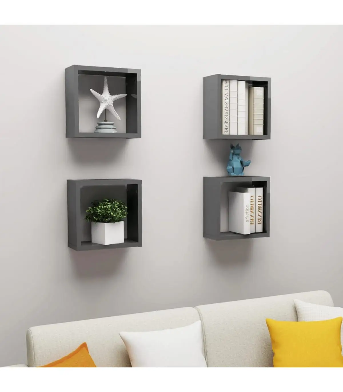 Shelves and Shelves Shelves Cubes Wall 4 Pcts Glossy Grey 30x15x30cm