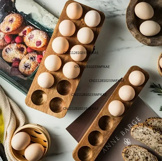 Acacia wood egg storage tray solid wood tray egg slot Japanese wooden fixed rack refrigerator kitchen restaurant