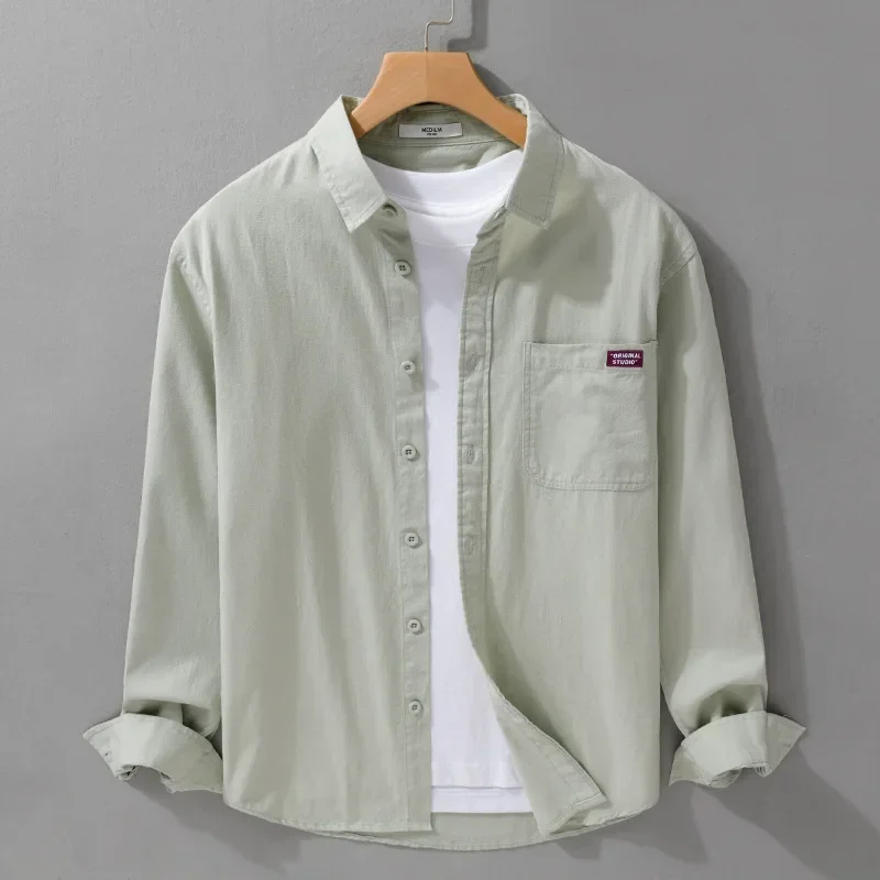 

Spring and Summer New Mens Long Sleeve Shirt Simple Lapel 100%Cotton Button Up Shirt Men Japanese Style Casual Shirts Daily Tops