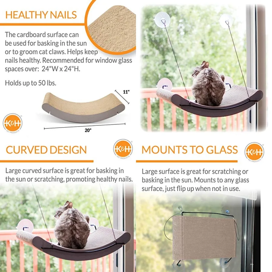 

EZ Mount Cat Window Perch Scratcher, Sturdy Window Perch for Large Cats, Steel Frame Scratcher Hammock with Strong Suction Cups