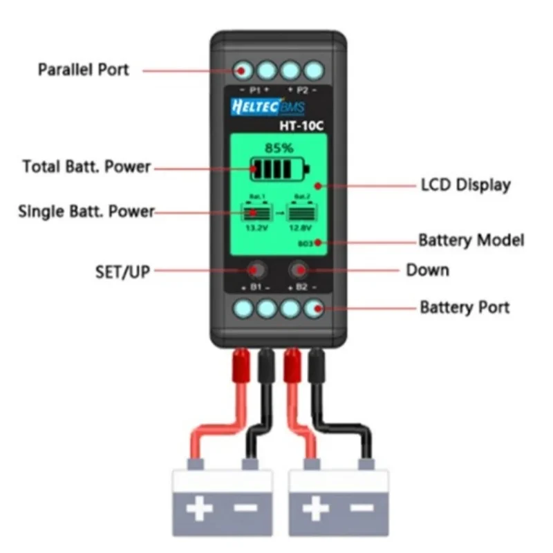 Heltec ecualizador de batería de plomo y ácido, equilibrador activo Lipo/Lifepo4 conectado en serie paralela, medidor LCD para 24/36/48V/96V, 10A, 12V