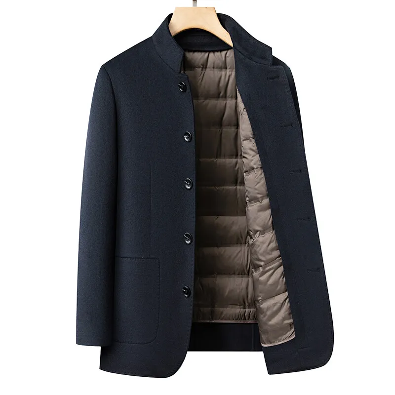 

2025 new arrival winter 90% white goose down liner wool trench coat men,men's overcoat,jackets ,D670