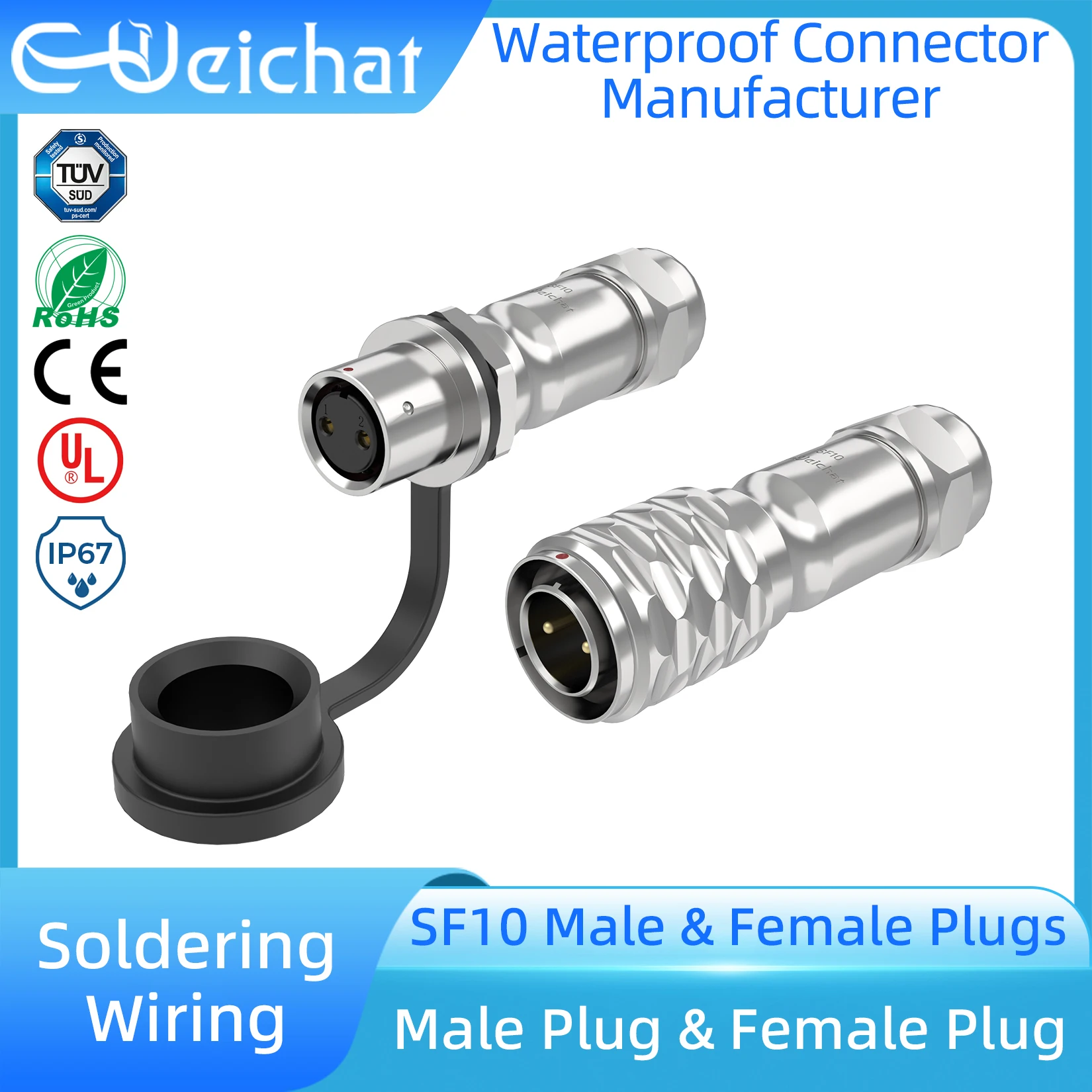 SF10 waterproof connector, 2, 3, 4, 5 pin metal plugs, male and female plugs, equipment power connector IP67