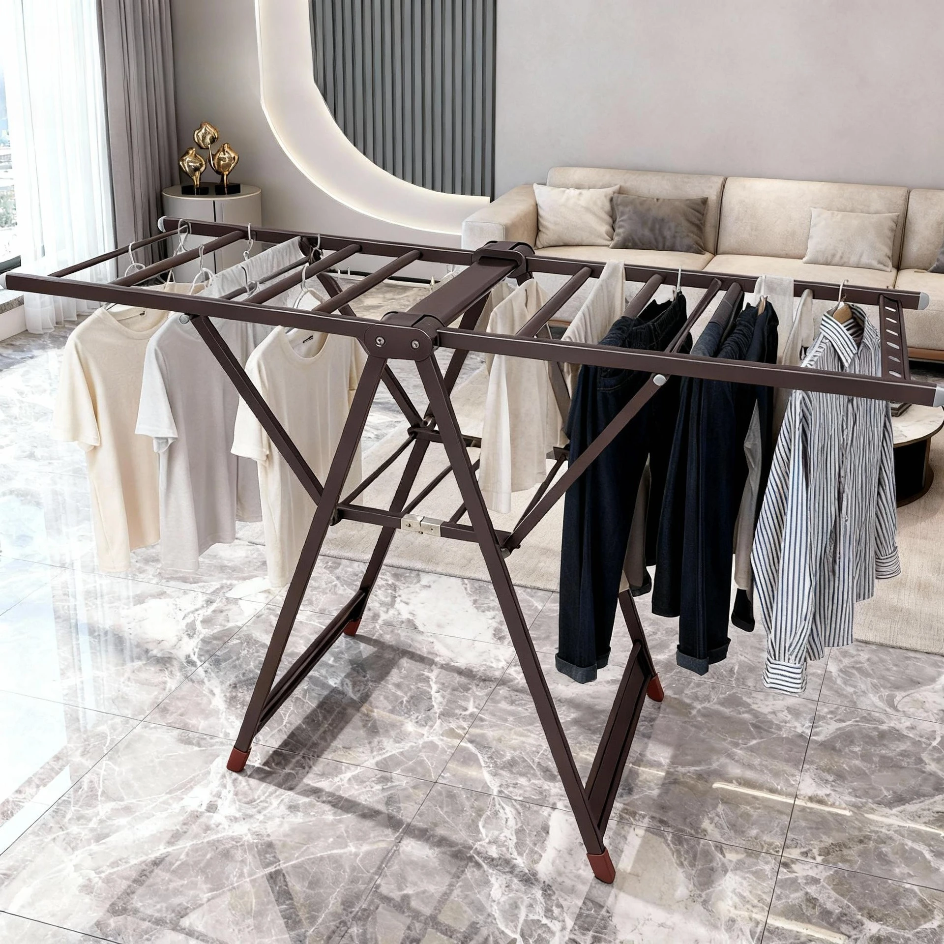 

Heavy Duty Aluminum Folding Clothes Drying Rack Indoor Outdoor High Capacity Space Saving Laundry Stand