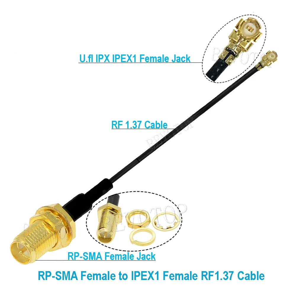 10PCS RP-SMA/SMA Female to uFL/u.FL/IPX/IPEX1 Female Connector RF Coax Pigtail Antenna Extension Cable RF1.37 SMA Cable