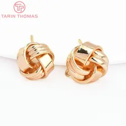 (7880) 6PCS 11MM 24K Gold Color Brass Pineapple Knot Shape Stud Earrings High Quality Jewelry Findings Accessories Wholesales