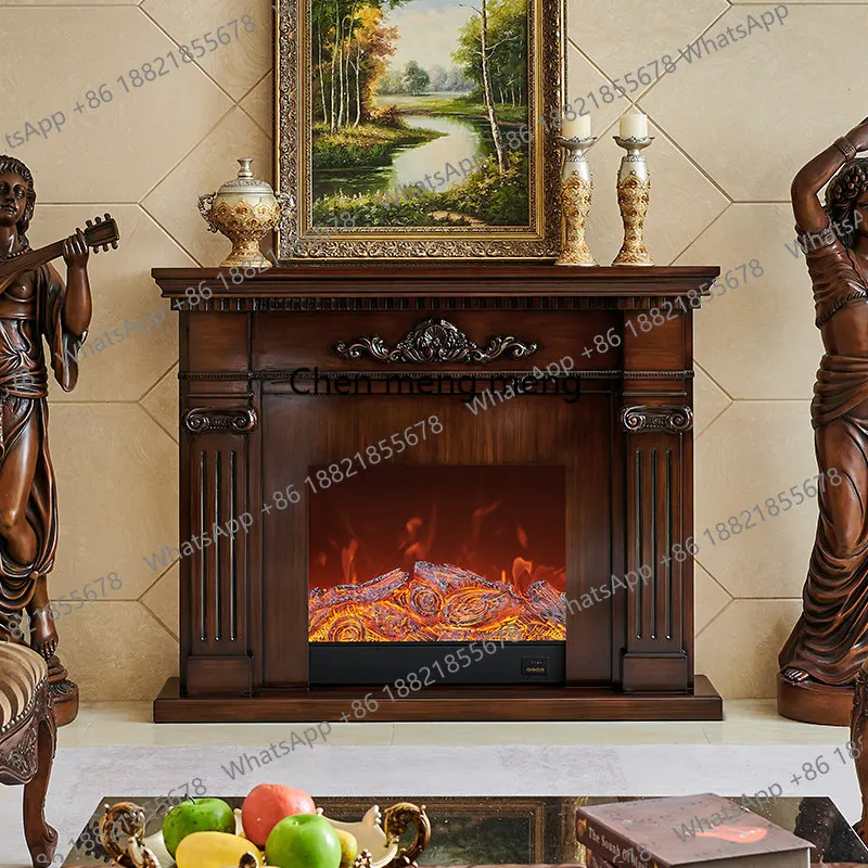 

French fireplace decorative cabinet, home villa living room simulation flame heating fireplace solid wood