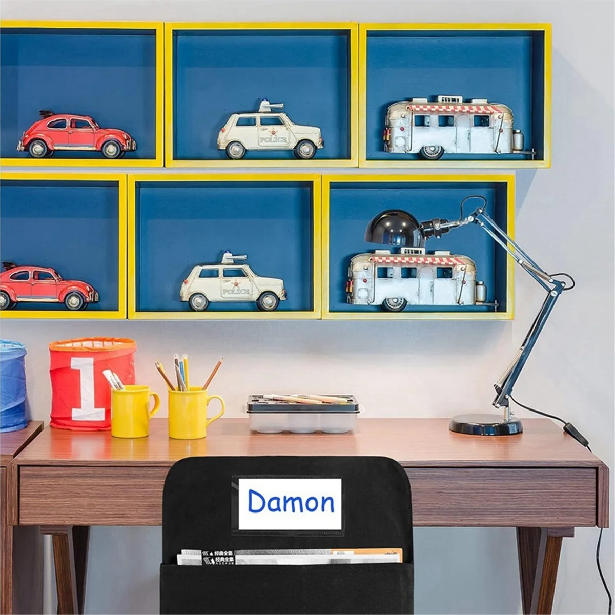 6 قطع جيب تخزين الكرسي وحقيبة الكرسي وجيوب الكرسي للفصول الدراسية وجيوب كرسي الطالب ومنظم الكرسي مع علامة الاسم