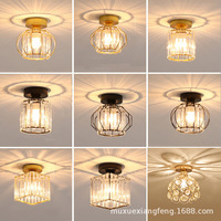 Crystal Ceiling Lamp Modern Chandelier LED Lighting for Hallway Entryway Porch - Stylish European Flush Mount Fixture
