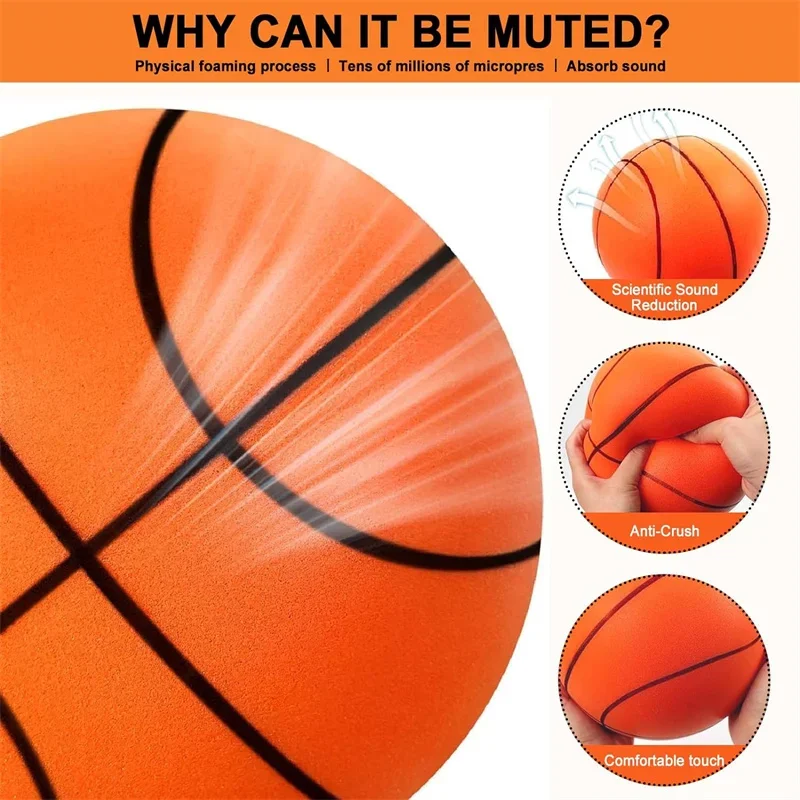 Indoor Silent Basketball and Basket 18/21/24 cm Bouncing Mute Ball Sports and Entertainment Toy Foam Ball No Noise Fast Shipping