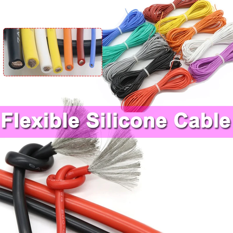 100M  28 26 24 22 20 18 16 15 14 13 12 AWG Heat-resistant cable Ultra Soft Silicone Wire Copper Flexible High Temperature