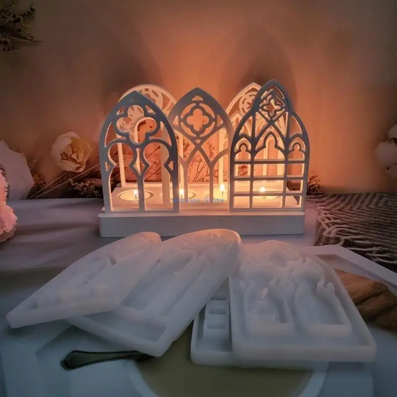 

H37D 5pcs Gothic House Holder Molds House Candlesticks Silicone Molds