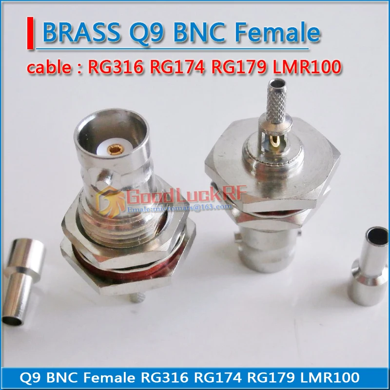 Q9 BNC Female O-ring Bulkhead Panel Mount Nut Window Plug Socket Crimp for RG174 RG316 RG179 LMR100 50 ohm RF Connector Coaxial