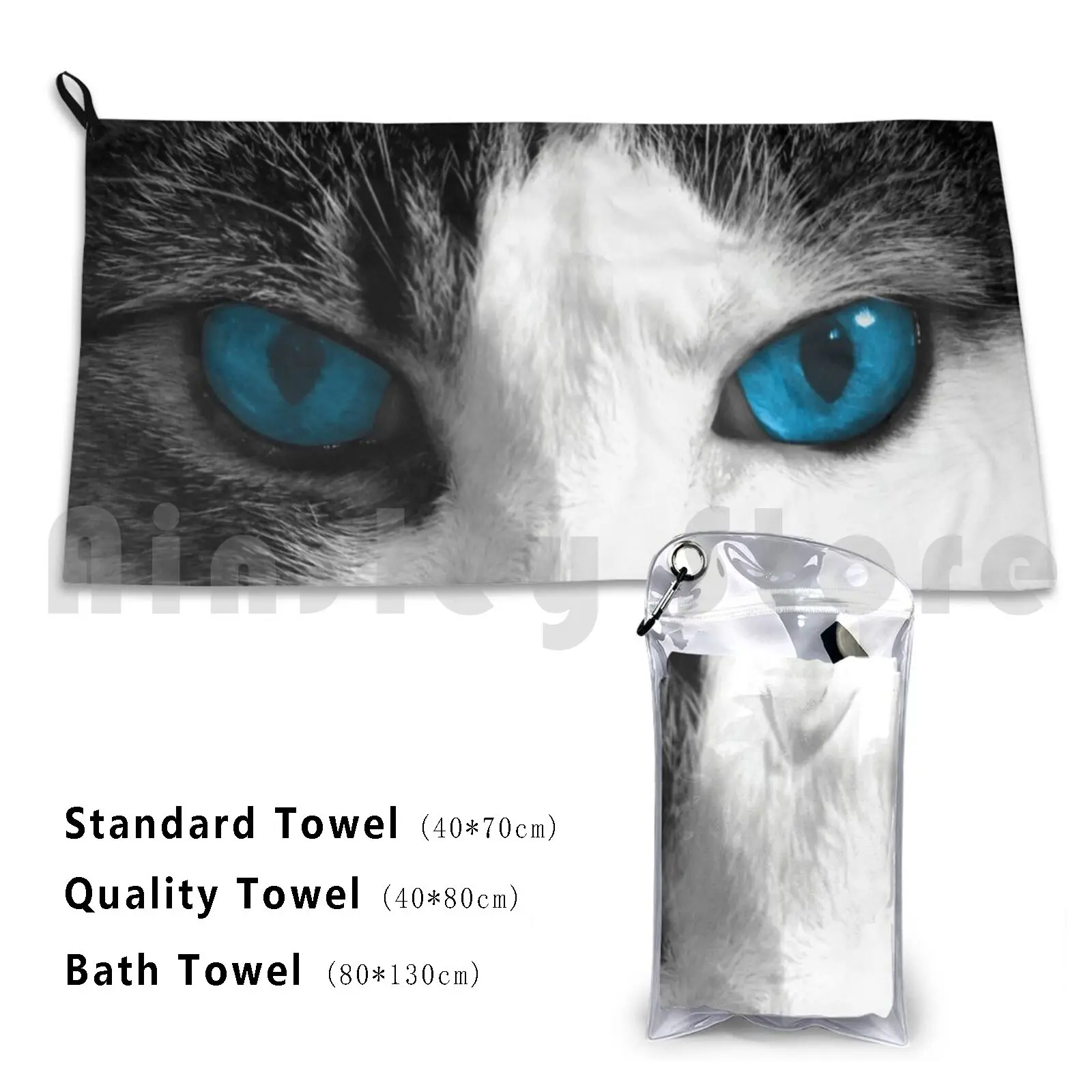 Blue Cats Eyes Bath Towel Beach Cushion Quartermoon Quarter Moon Cat Pet Animal Tiger House Garden Mouse