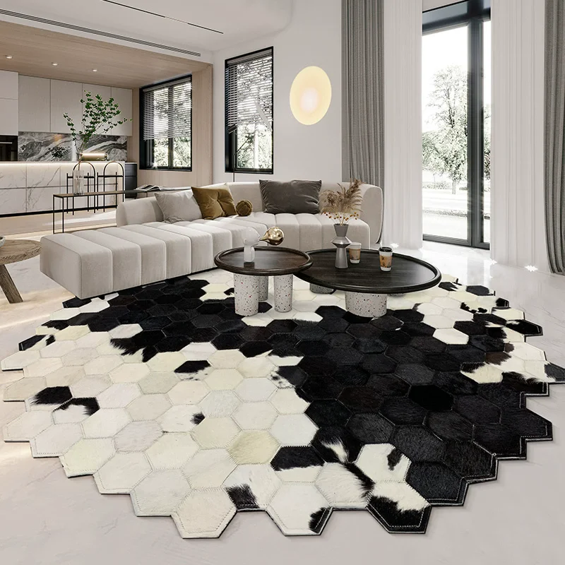 Irregular Cowhide Splicing Round Carpet For Bedroom Short Fur Home Rugs Living Room Luxury Sofa Coffee Table Floor Mat Piano Mat