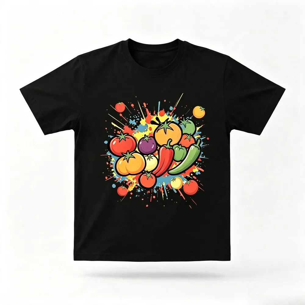 Cartoon Vegetable Splash Graphic Women T-Shirt Casual Summer Short Sleeve Fashion Ladies Tee Daily Wear Top