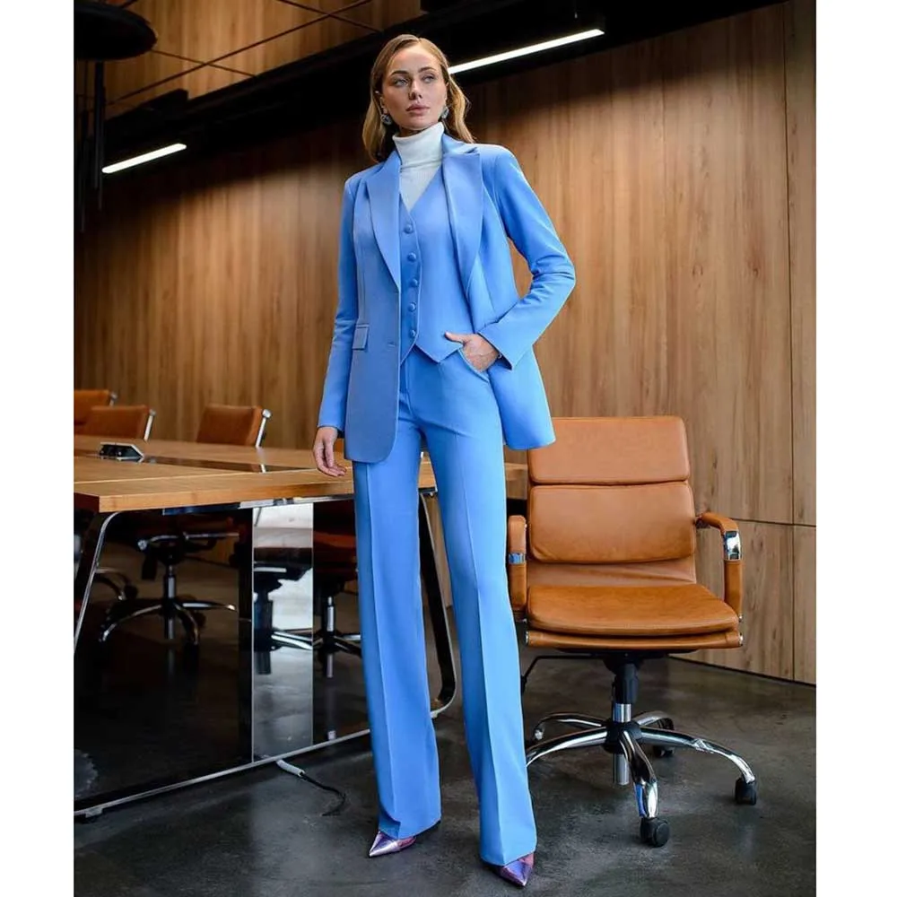 Elegant Purple Blue Women's Clothing 3 Piece Jacket Pants Vest Female Clothing Slim Fit Fashion Chic Office Lady Blazer Sets