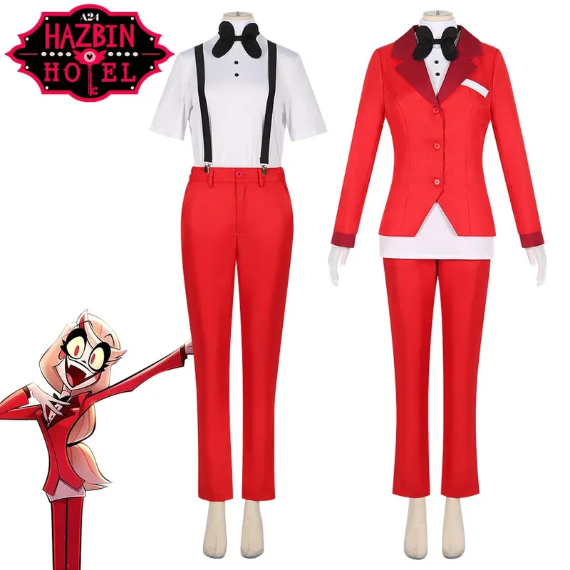 هازبين كوسبلاي فندق تشارلي زي البدلة الحمراء الزي الرسمي أزياء الهالوين كرنفال التأثيرية