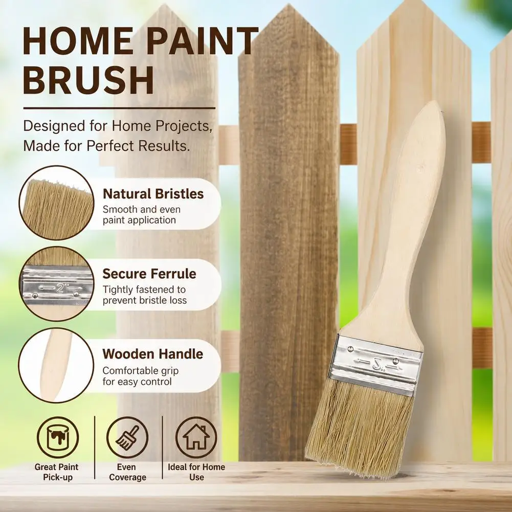 5pcs Paint Brush Wooden Handle BBQ Brush Soft Hair Painting Brushes For Wall And Furniture Household Paint Tool Set