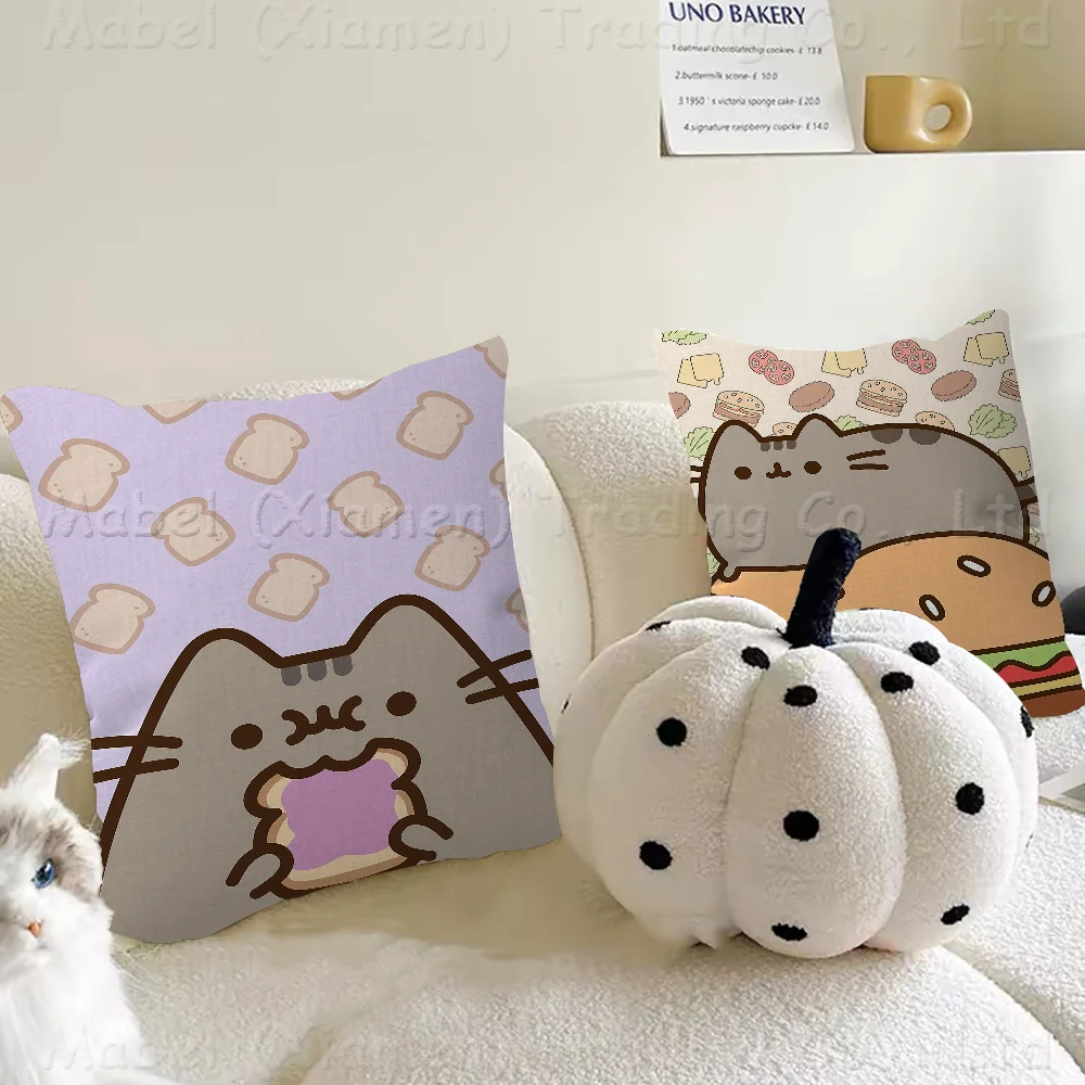 Cartoon P-Pusheen Cute Cat Cushion Cover Inches Farmhouse Decor Home Throw Pillow Covers For Couch Decorations