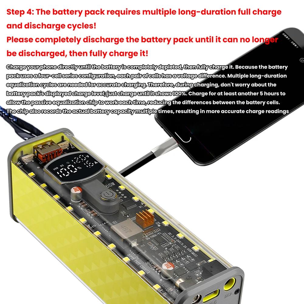 PD 65W 45W Superschnelles Laden Transparentes Powerbank-Gehäuse Lötfreie 8-Zellen 18650 Batteriebox DC-Spannung Einstellbar – Detail 2