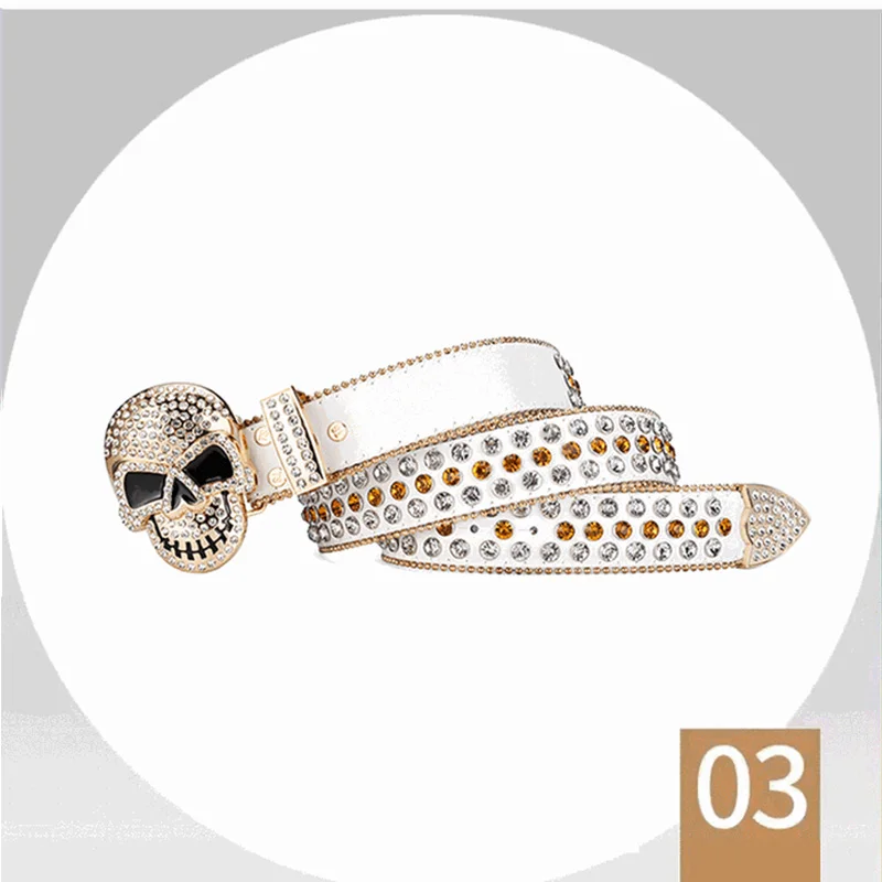 Cinturón de diamantes de imitación con hebilla de calavera de Halloween para hombre y mujer, estilo Punk Hip-Hop, moda de personalidad, combina con