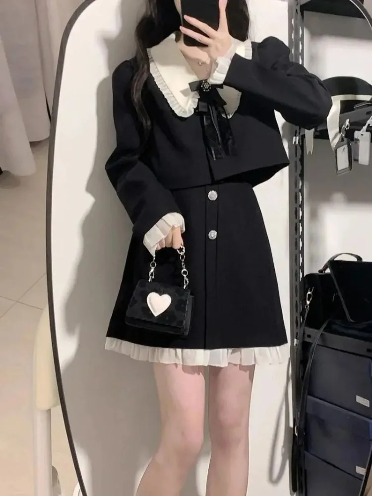 Lnsozkdg Korean Fashion College Style Suit Two-piece Suit 2024 Spring Autumn French Sweet Cute Style Sweet Dress Freshing Chic