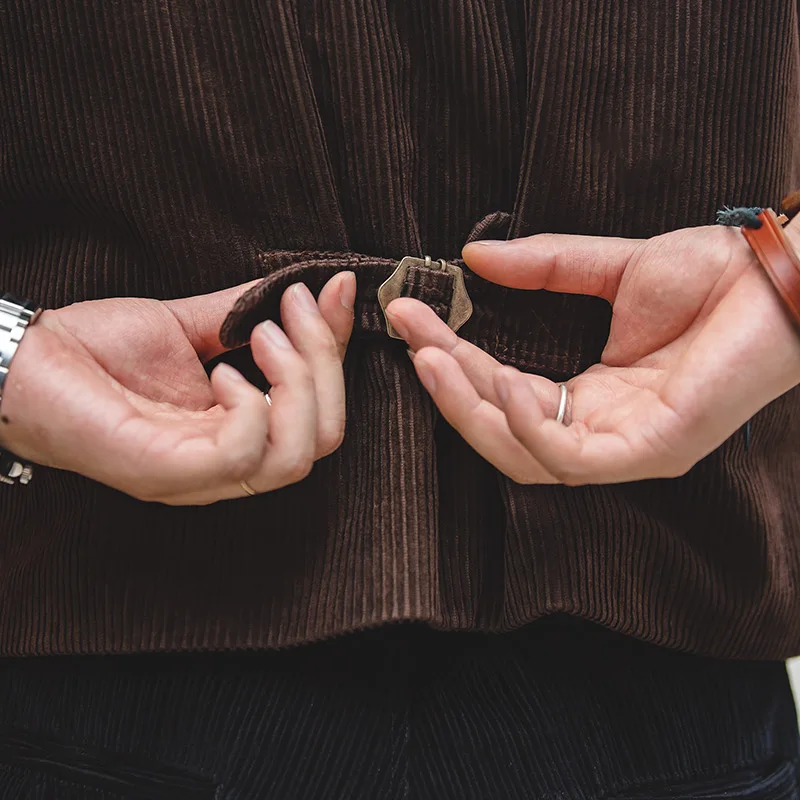 Maden coletes masculinos de veludo vintage, casual francês, casacos ao ar livre, colete de caça, cordões roupas