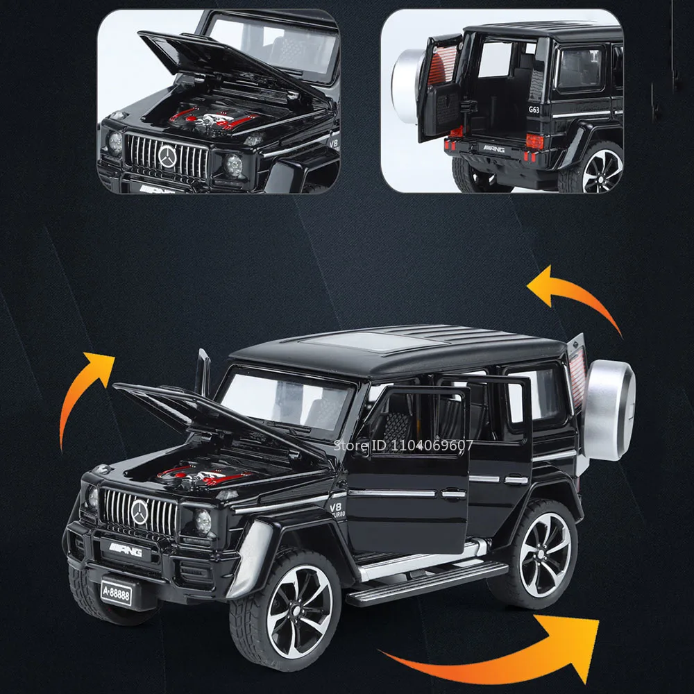 1:32 G63 Simulation Model Toy Cars Alloy Diecast Off-road Vehicles 6 Doors Opened Sound Light Pull Back Vehicle Toys Kids Gifts