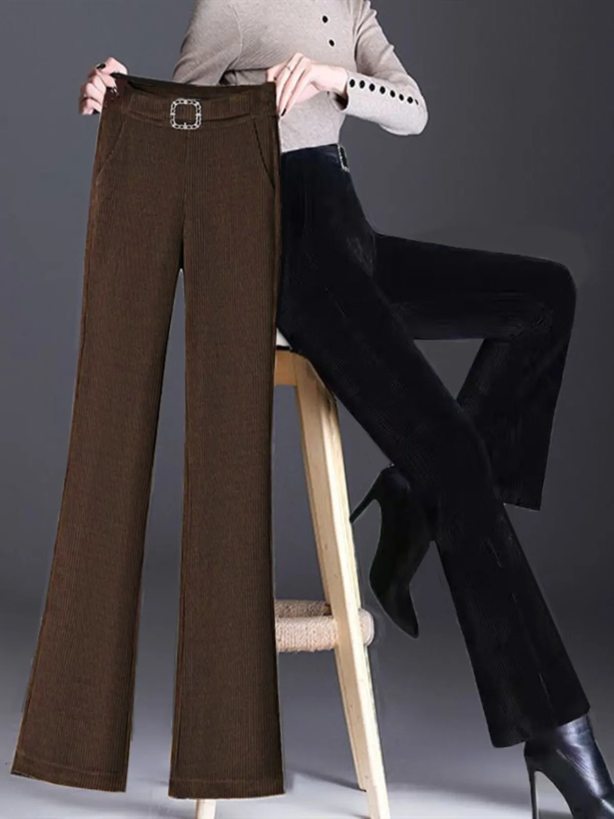 شيري سروال قصير متوهج للنساء لخريف وشتاء 2024 جديد Sle مستقيم غير رسمي Fce سروال مخملي بشريط فضفاض