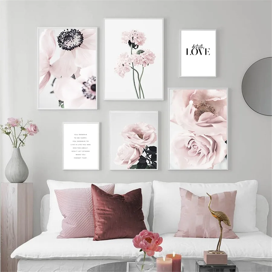 

Скандинавский модный постер, Настенная картина в скандинавском стиле с изображением розовых роз и перьев, современный декор для гостиной