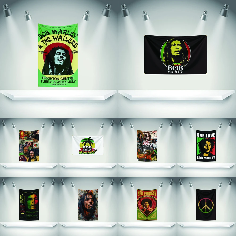 

B-Bob Marley Flag Rock Music Band Banner 3x5ft with Brass Grommet HD Printing Tapestry Exhibition, Music Band Fans, Garage Decor