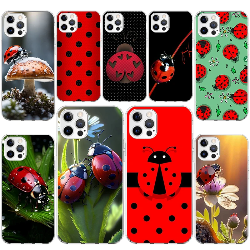 Insect Seven-Star ladybug Soft Silicone Phone Case For Apple iPhone 11 14 15 16 Pro 12 13 Mini XR X XS Max 7 Plus 8 + Fundas Cov